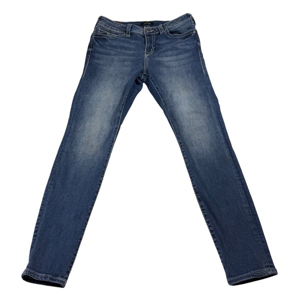 True Religion Denim - True Religion Jennie Curvy Mid Rise Super Skinny Blue Jeans Big T Stitch Size 29
